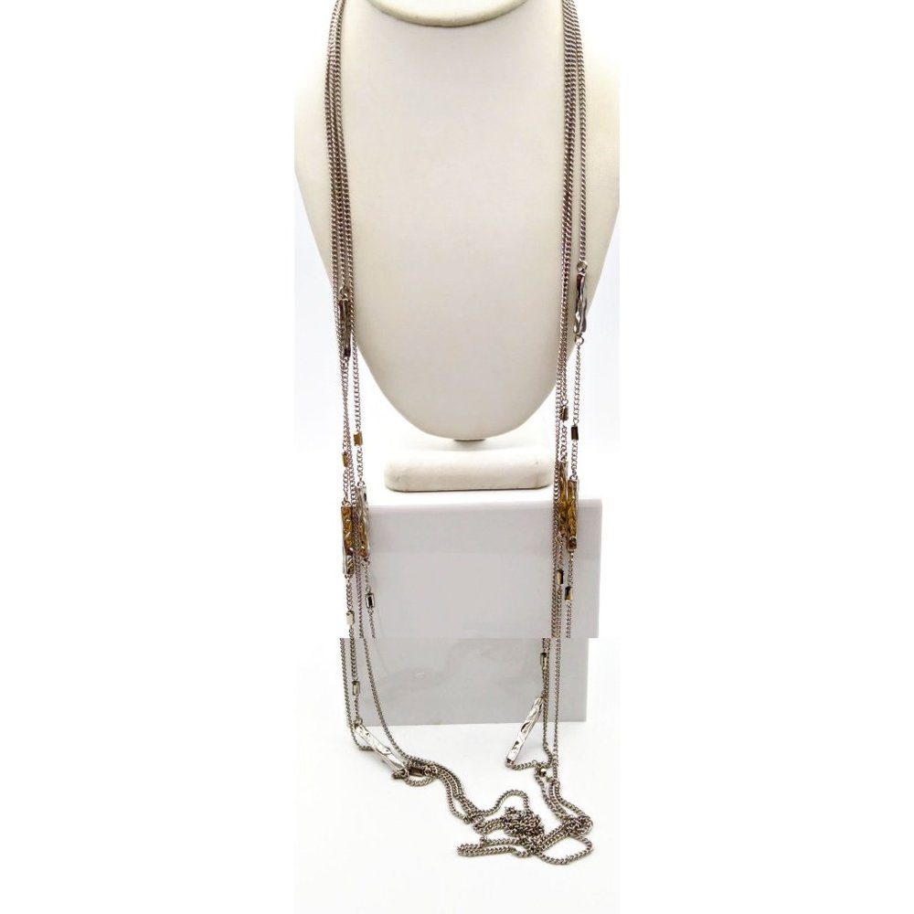 Charming Charlie Multi Strand Chain Necklace, Vintage Super Long Silver Tone